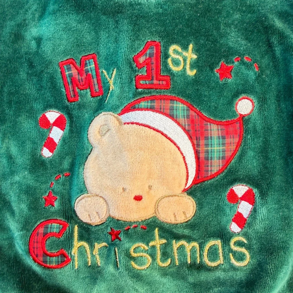 Baby Rageous Pant Set Infant 6 Month Green My 1st Christmas Velour Footed Outfit